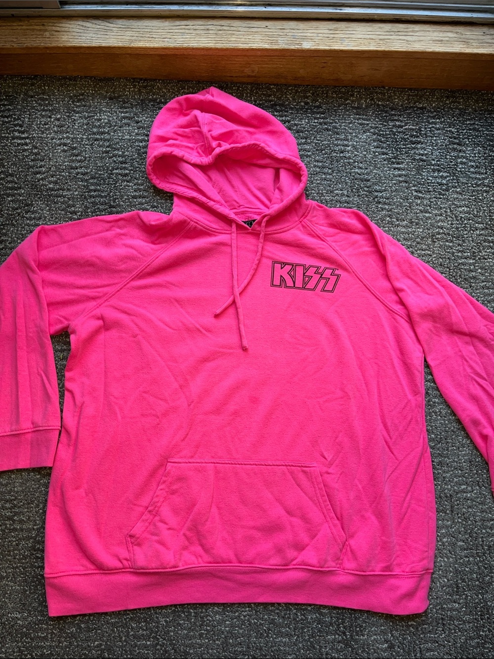 💋🎙️Vinyl Icons KISS Bright Pink Hooded Pullover Sweatshirt size large